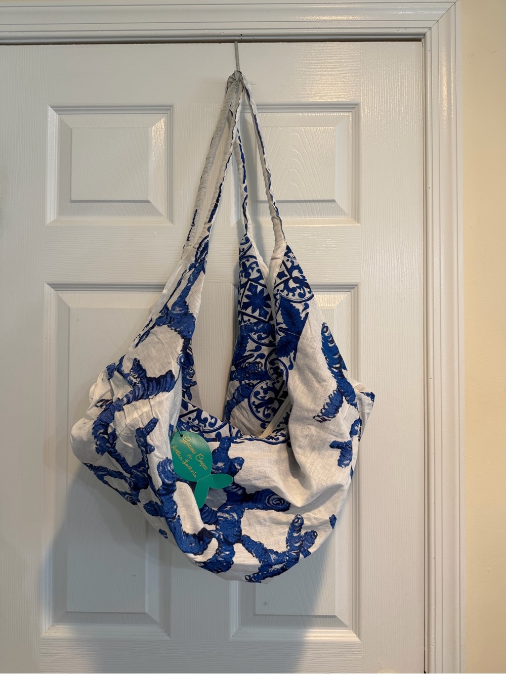 Blue & White Patterned Shoulder Bag by